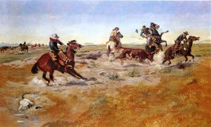 The Judith Basin Roundup -  Charles Marion Russell Oil Painting