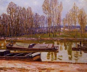 Barges on the Loing Canal, Spring - Oil Painting Reproduction On Canvas