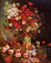 Vase with Poppies, Cornflowers, Peonies and Chrysanthemums - Vincent Van Gogh Oil Painting