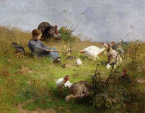 A Young Girl with a Flock of Turkeys - Oil Painting Reproduction On Canvas