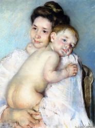 Mother Berthe Holding Her Baby - Mary Cassatt Oil Painting