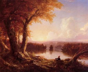 Indian at Sunset -   Thomas Cole Oil Painting