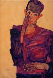 Self Portrait with Hand to Cheek -  Egon Schiele Oil Painting