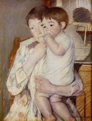 Baby in His Mother\'s Arms, Sucking His Finger -  Mary Cassatt oil painting,