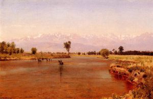 Crossing the Platte - Thomas Worthington Whittredge Oil Painting