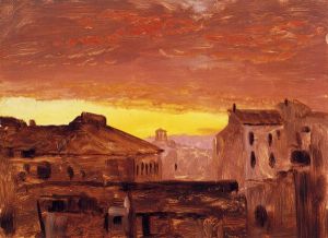 Rooftops at Sunset, Rome, Italy -   Frederic Edwin Church Oil Painting