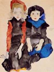 Two Little Girls - Egon Schiele Oil Painting