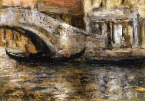 Gondolas along Venetian Canal -   William Merritt Chase Oil Painting