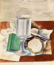 Still Life with Class and an Apple - Pablo Picasso Oil Painting