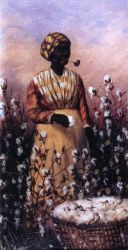 Negro Woman Smoking Pipe and Picking Cotton - Oil Painting Reproduction On Canvas
