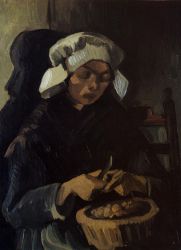 Peasant Woman Peeling Potatoes - Oil Painting Reproduction On Canvas