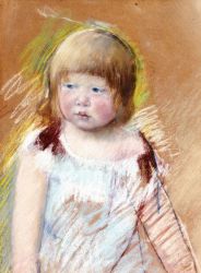 Child with Bangs in a Blue Dress - Mary Cassatt Oil Painting