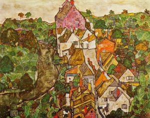 Landscape at Krumau -   Egon Schiele Oil Painting