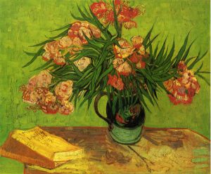 Vase with Oleanders and Books - Vincent Van Gogh Oil Painting