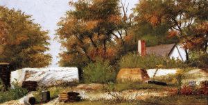 Autumn Scene in the Woods of North Carolina with House and Stacks of Wood - William Aiken Walker Oil Painting