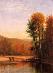 Deer in an Autumn Landscape - Thomas Worthington Whittredge Oil Painting