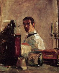Self Portrait in front of a Mirror - Henri De Toulouse-Lautrec Oil Painting