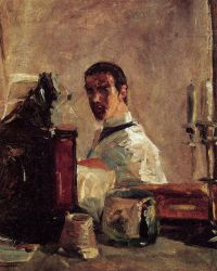 Self Portrait in front of a Mirror -   Henri De Toulouse-Lautrec Oil Painting