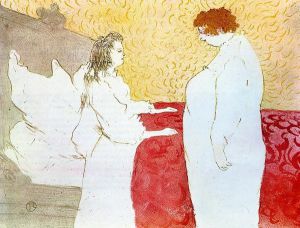 Elles: Woman in Bed, Profile, Getting Up - Henri De Toulouse-Lautrec oil painting