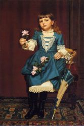 Daisy McComb Holding a Pink Rose - John George Brown Oil Painting