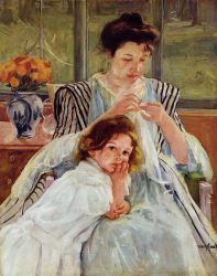 Young Mother Sewing - Mary Cassatt Oil Painting
