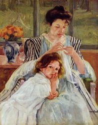 Young Mother Sewing -   Mary Cassatt Oil Painting