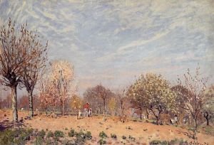 Apple Trees in Flower, Spring Morning -   Alfred Sisley Oil Painting