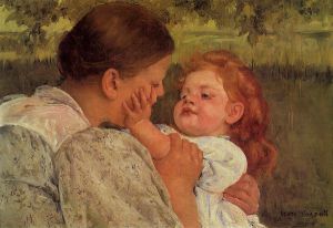 Maternal Caress -   Mary Cassatt Oil Painting