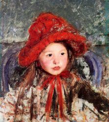 Little Girl in a Large Red Hat - Mary Cassatt Oil Painting