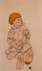 Seated Child: Anton Peschka, Jr - Egon Schiele Oil Painting
