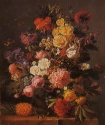 A Pineapple by a Bunch of Flowers - Oil Painting Reproduction On Canvas