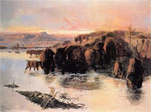 The Buffalo Herd -   Charles Marion Russell Oil Painting