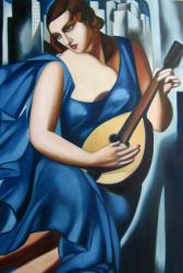 Woman in blue with Mandolin