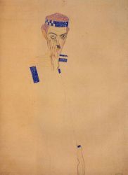 Man with Blue Headband and Hand on Cheek - Egon Schiele Oil Painting