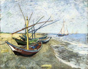 Fishing boats on the Beach at Les Saintes-Maries-de-la-Mer -   Vincent Van Gogh Oil Painting