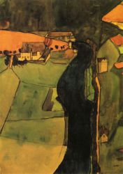 Town on the Blue River -  Egon Schiele Oil Painting