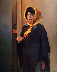 Young Woman with Yellow Scarf - Oil Painting Reproduction On Canvas