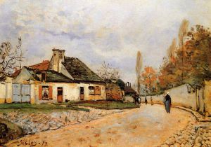 Neighborhood Street in Louveciennes -   Alfred Sisley Oil Painting