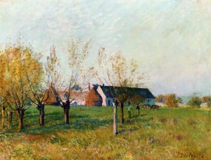 The Farm at Trou d\'Enfer, Autumn Morning -  Alfred Sisley Oil Painting