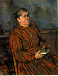 Woman in a Red Striped Dress - Paul Cezanne Oil Painting