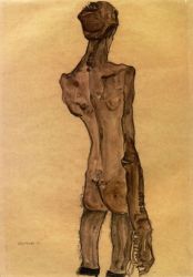 Standing Male Nude, Back View -   Egon Schiele Oil Painting