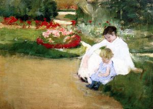 Woman and Child Seated in a Garden - Mary Cassatt oil painting,