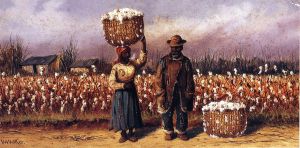 Negro Man and Woman in Cotton Field with Cotton Baskets II -  William Aiken Walker Oil Painting