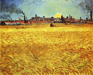 Summer Evening, Wheatfield with Setting sun - Vincent Van Gogh Oil Painting