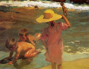 Children on the Seashore - Joaquin Sorolla y Bastida Oil Painting
