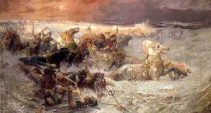Pharoah and His Army Engulfed by The Red Sea - Frederick Arthur Bridgeman Oil Painting