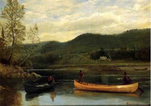 Men in Two Canoes -   Albert Bierstadt Oil Painting