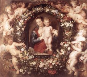 Madonna in Floral Wreath - Peter Paul Rubens Oil Painting