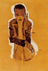 Portrait of Eduard Kosmack with Raised Left Hand -   Egon Schiele Oil Painting