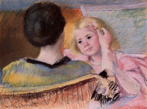 Mother Combing Sara\'s Hair (no.2) -   Mary Cassatt oil painting,